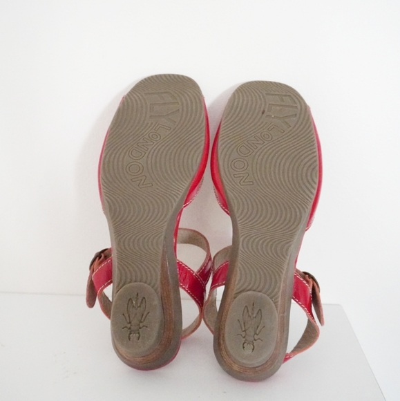 FLY LONDON Patent Leather Peep Toe Wedge Sandal - Picture 7 of 7